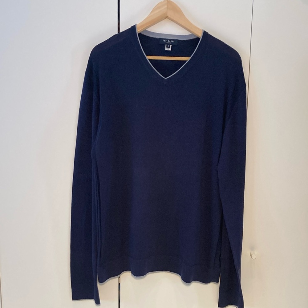 Ted baker V-neck pullover silk cashmere blend navy 4